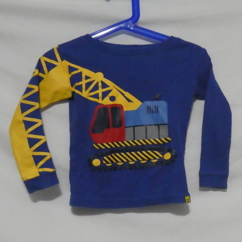BABY GAP - size 2T | Blue Long Sleeve Shirt | Excavator Print Front and Sleeve